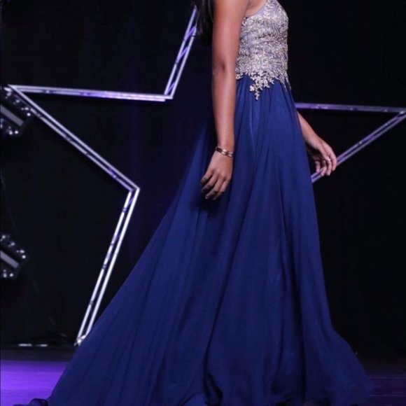 Ball Gown/Pageant or Prom Dress (Navy Blue & Gold) - Picture 2 of 7